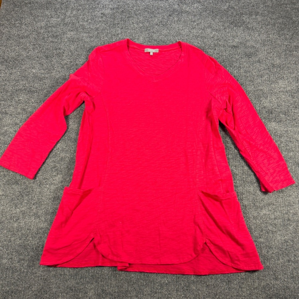 Habitat Clothes to Live In V-Neck Slub Cotton Tunic Red Size S Boho Cottagecore